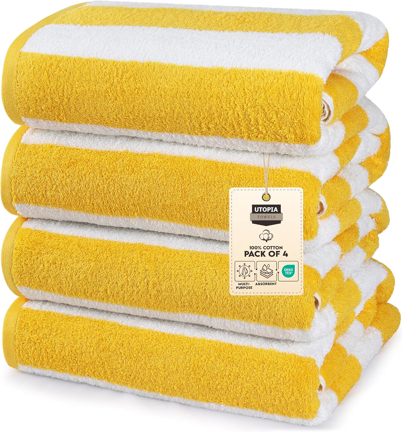 Utopia Towels 4 Pack Cabana Stripe Beach Towel, 30 by 60 Inches, Oversized 100% Ringspun Cotton Pool Towels, Highly Absorbent Bath Towels for Beach