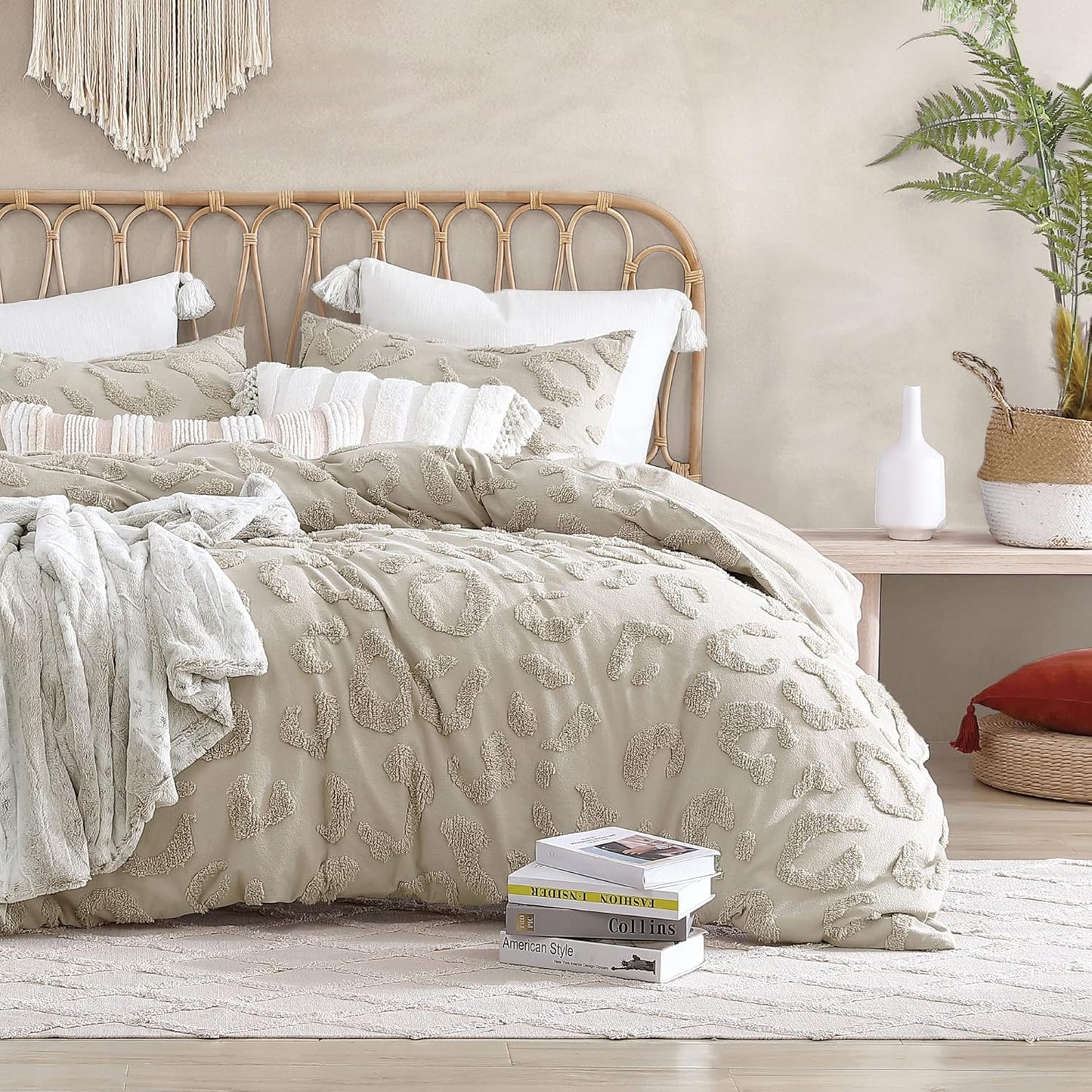 Peri Home 100% Cotton 3-Piece Comforter and Sham Set, Linen Chenille Leopard, King