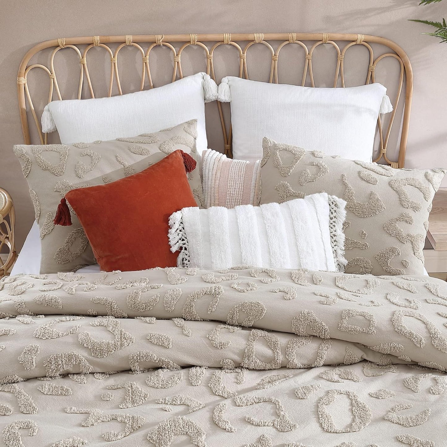 Peri Home 100% Cotton 3-Piece Comforter and Sham Set, Linen Chenille Leopard, King