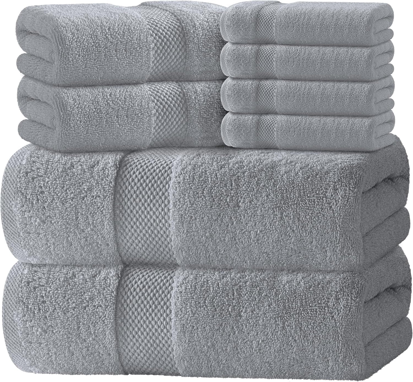 Luxury White Bath Towel Set of 8 Pieces - 100% Turkish Cotton 700 GSM Highly Absorbent Towels for Bathroom, 2 Bath Towels, 2 Hand Towels, 4 Washcloths
