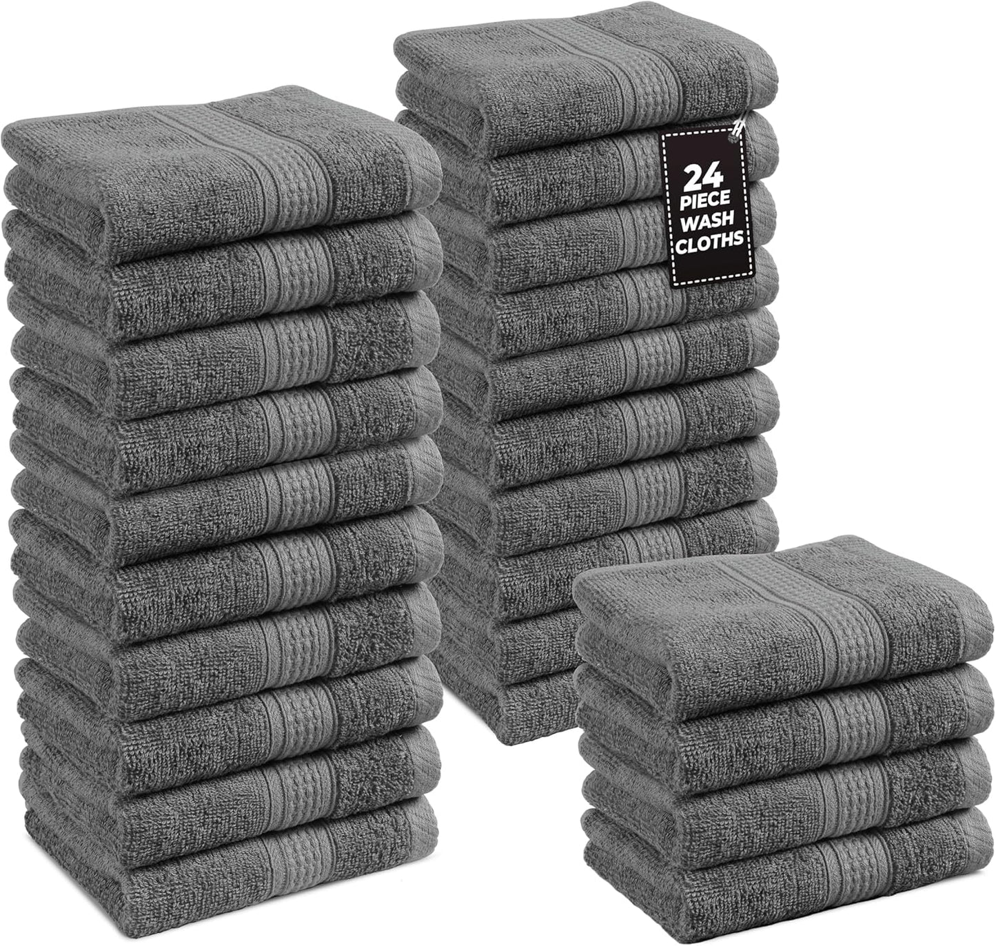 LANE LINEN 100% Cotton Bath Towels Set - 24 PCs - Durable, Quick Dry, Super Soft & Highly Absorbent - 4 Bath, 4 Fingertip, 6 Hand Towels, 8 Washcloths, 2 Bath Sheets - Perfect Family Set - Cool Grey