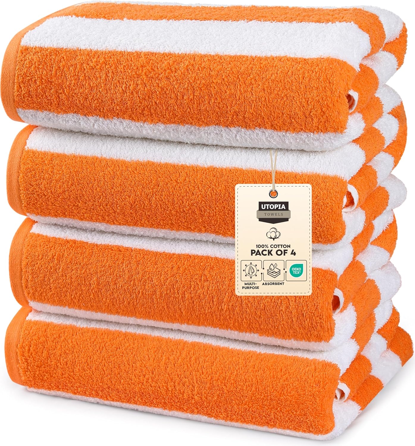 Utopia Towels 4 Pack Cabana Stripe Beach Towel, 30 by 60 Inches, Oversized 100% Ringspun Cotton Pool Towels, Highly Absorbent Bath Towels for Beach