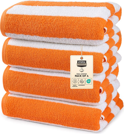 Utopia Towels 4 Pack Cabana Stripe Beach Towel, 30 by 60 Inches, Oversized 100% Ringspun Cotton Pool Towels, Highly Absorbent Bath Towels for Beach