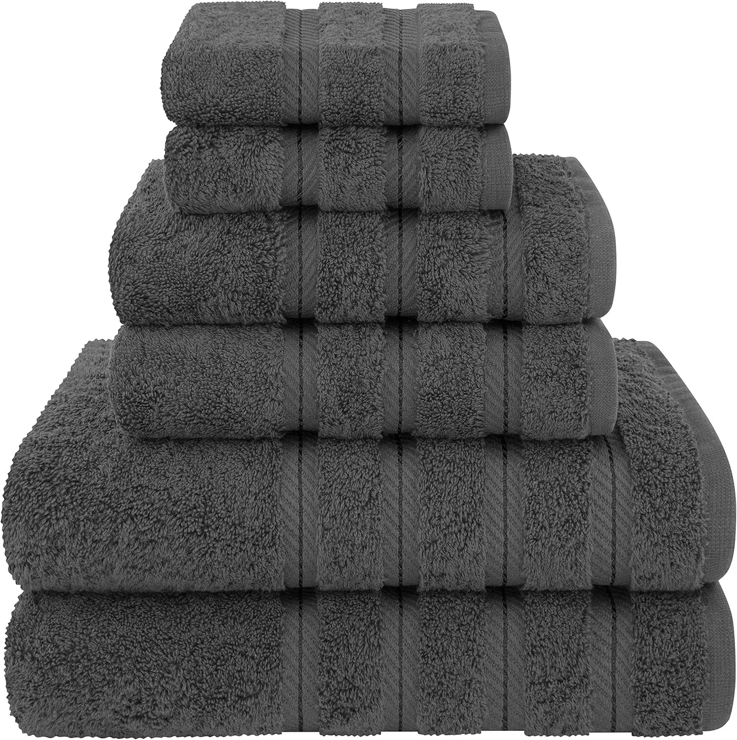 American Soft Linen Luxury 6 Piece Towel Set, 2 Bath Towels 2 Hand Towel 2 Washcloths, 600 GSM 100% Cotton Turkish Towels for Bathroom, Black Towel Sets