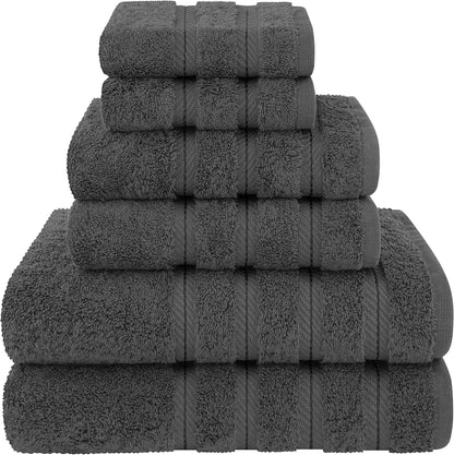 American Soft Linen Luxury 6 Piece Towel Set, 2 Bath Towels 2 Hand Towel 2 Washcloths, 600 GSM 100% Cotton Turkish Towels for Bathroom, Black Towel Sets