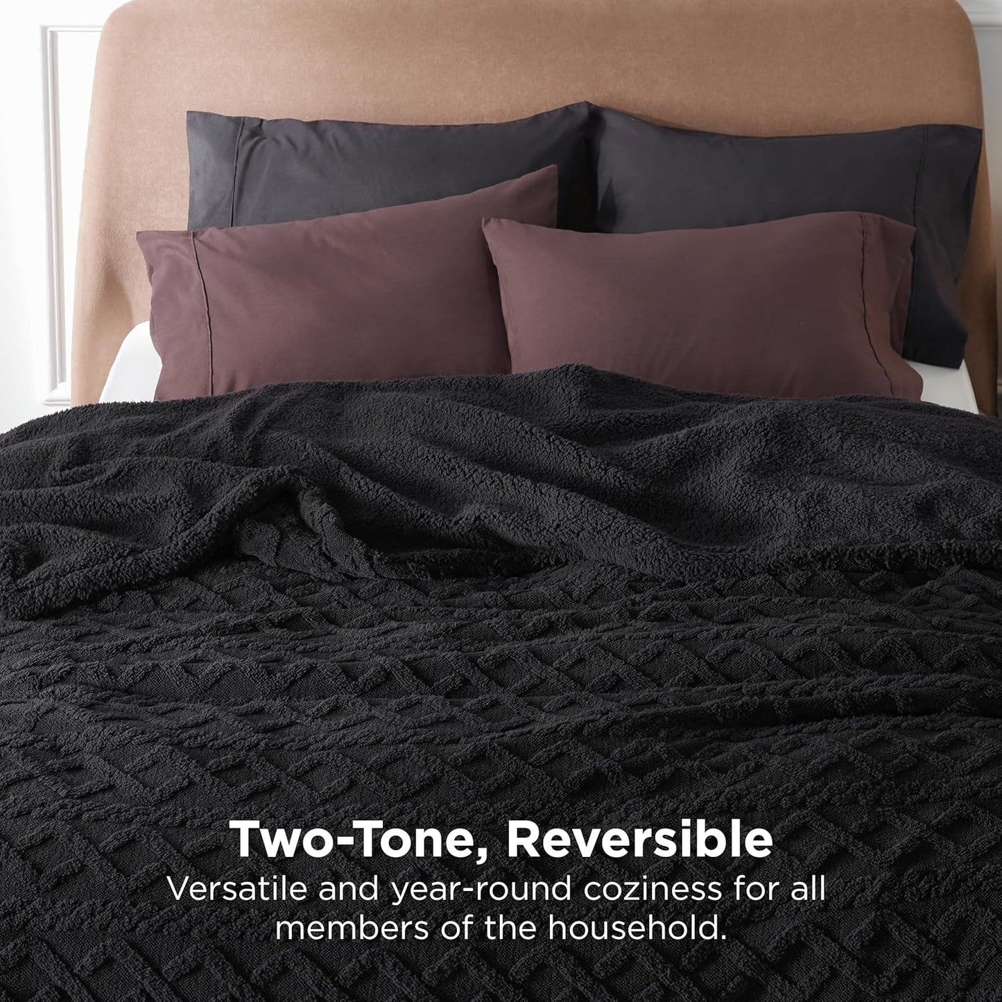 Bedsure Gentlesoft Sherpa King Size Blanket for Bed- Fleece Fluffy & Cozy Cable Jacquard Tufted for Women Gift, Thick and Warm Christmas Blanket for Winter, Black, 108x90 Inches