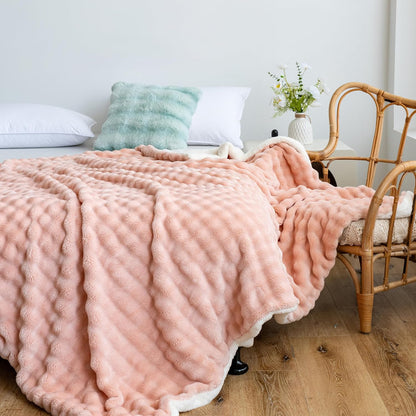 UKELER Sherpa Throw Blanket 60 × 80 inch- Cute 3D Bubble Design Soft Plush Fleece Blanket for Bed Couch Sofa Office Camping, 540 GSM, Coral Pink