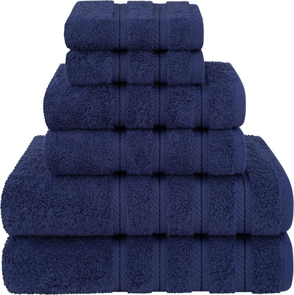 American Soft Linen Luxury 6 Piece Towel Set, 2 Bath Towels 2 Hand Towel 2 Washcloths, 600 GSM 100% Cotton Turkish Towels for Bathroom, Black Towel Sets
