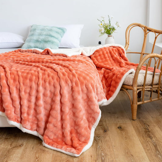 UKELER Sherpa Throw Blanket 60 × 80 inch- Cute 3D Bubble Design Soft Plush Fleece Blanket for Bed Couch Sofa Office Camping, 540 GSM, Coral Pink