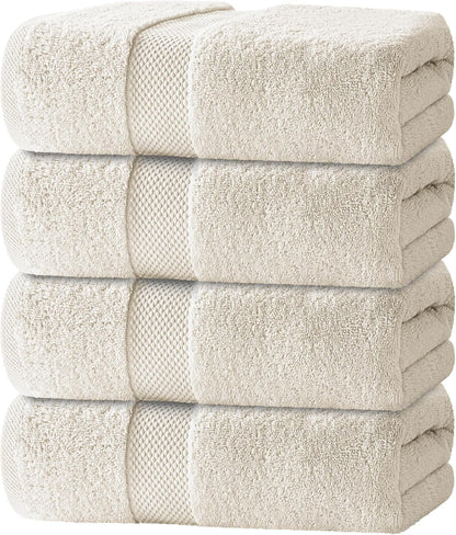 White Classic Luxury Bath Towels Set of 4 Large - 700 GSM Turkish Cotton Ultra Soft Bath Towels 27x54 | Highly Absorbent and Quick Dry | Hotel Towels for Bathroom Luxury, Plush Shower Towels, White