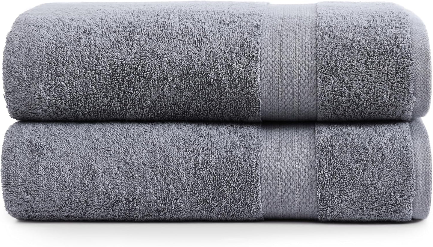 LANE LINEN 100% Cotton Bath Towels Set - 24 PCs - Durable, Quick Dry, Super Soft & Highly Absorbent - 4 Bath, 4 Fingertip, 6 Hand Towels, 8 Washcloths, 2 Bath Sheets - Perfect Family Set - Cool Grey