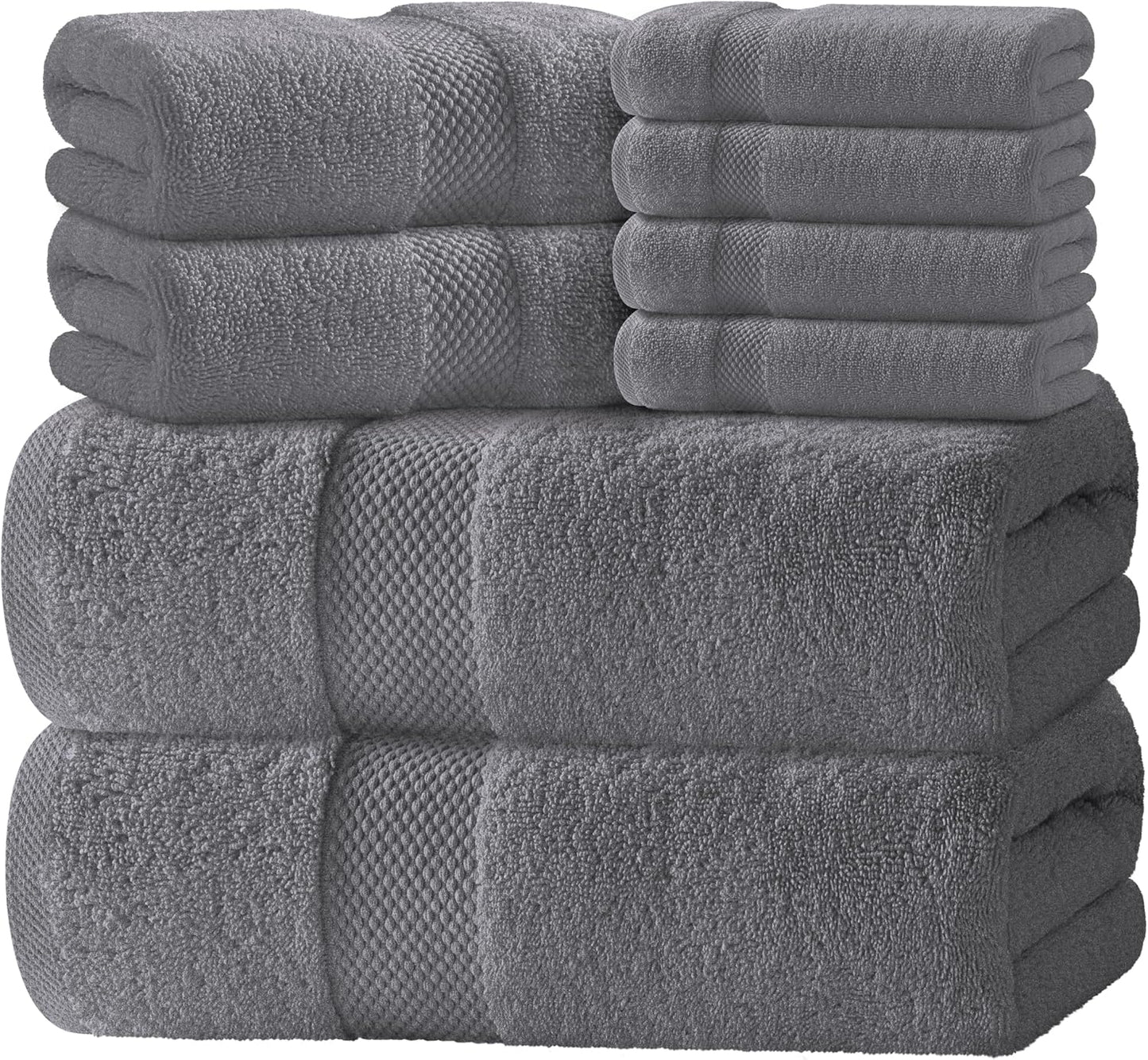 Luxury White Bath Towel Set of 8 Pieces - 100% Turkish Cotton 700 GSM Highly Absorbent Towels for Bathroom, 2 Bath Towels, 2 Hand Towels, 4 Washcloths