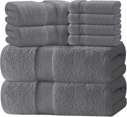 Luxury White Bath Towel Set of 8 Pieces - 100% Turkish Cotton 700 GSM Highly Absorbent Towels for Bathroom, 2 Bath Towels, 2 Hand Towels, 4 Washcloths