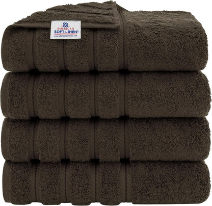 American Soft Linen Luxury 6 Piece Towel Set, 2 Bath Towels 2 Hand Towel 2 Washcloths, 600 GSM 100% Cotton Turkish Towels for Bathroom, Black Towel Sets