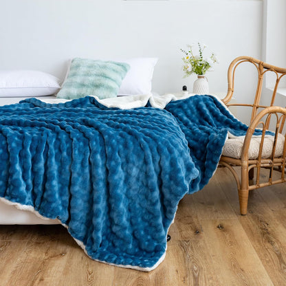 UKELER Sherpa Throw Blanket 60 × 80 inch- Cute 3D Bubble Design Soft Plush Fleece Blanket for Bed Couch Sofa Office Camping, 540 GSM, Coral Pink