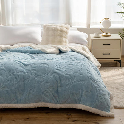 UKELER Sherpa Fleece Blanket 60 × 80 inch, Ultra Soft Twin Size Throw Blanket for All Season, Cozy Plush Floral Throw Blanket for Bed Couch Sofa Office Camping, Off-White