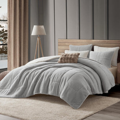 Wonderful 3 Pieces Fluffy Faux Rabbit Fur Bubble Comforter Set King Size, Tie-Dyeing Beige Plush Fuzzy Bedding Set, Warm Soft Bubble Comforter Bedding Set for Winter