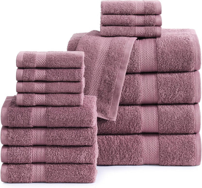 LANE LINEN 100% Cotton Luxury Bathroom Towel Set - 16 Pcs - Ring Spun, Quick Dry, Super Soft & Highly Absorbent - 4 Bath, 8 Washcloths, 4 Hand Towels - Pre Shrunk, Can be Used in Salon - Space Grey
