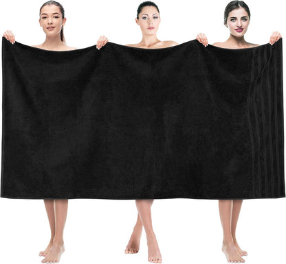 American Soft Linen Luxury 6 Piece Towel Set, 2 Bath Towels 2 Hand Towel 2 Washcloths, 600 GSM 100% Cotton Turkish Towels for Bathroom, Black Towel Sets