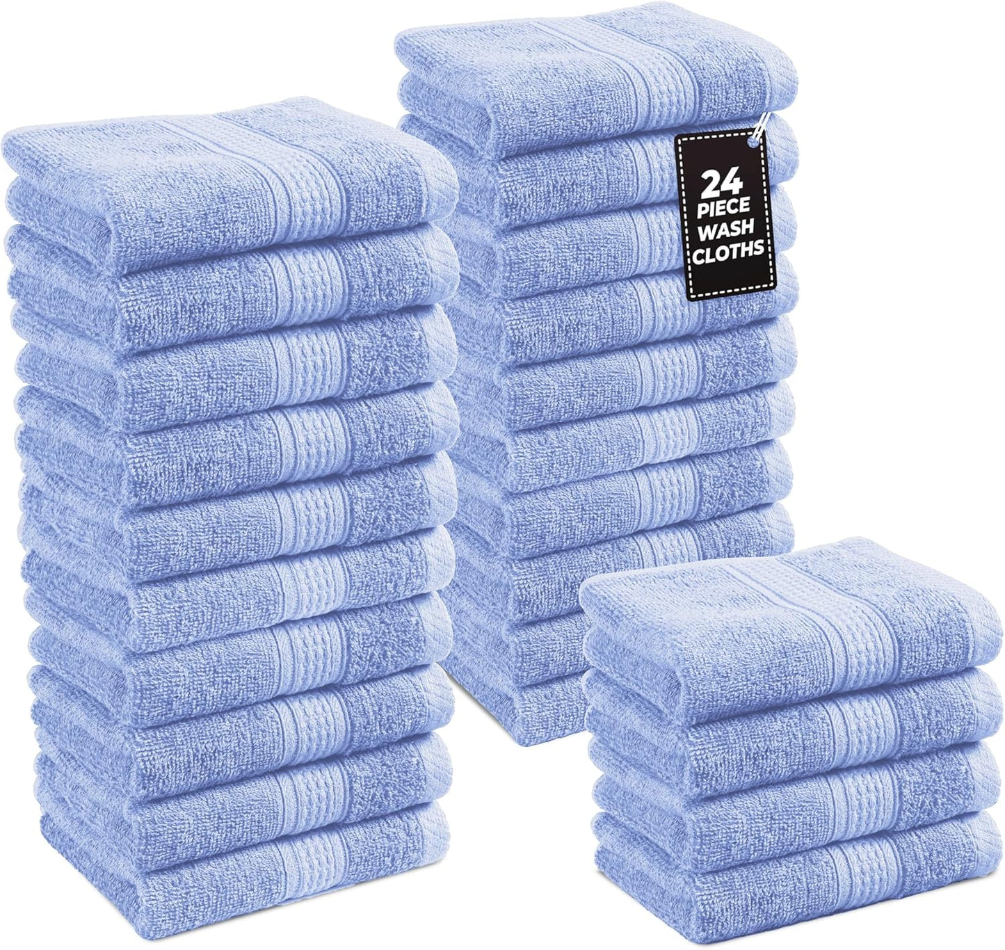 LANE LINEN 100% Cotton Bath Towels Set - 24 PCs - Durable, Quick Dry, Super Soft & Highly Absorbent - 4 Bath, 4 Fingertip, 6 Hand Towels, 8 Washcloths, 2 Bath Sheets - Perfect Family Set - Cool Grey