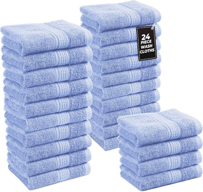 LANE LINEN 100% Cotton Bath Towels Set - 24 PCs - Durable, Quick Dry, Super Soft & Highly Absorbent - 4 Bath, 4 Fingertip, 6 Hand Towels, 8 Washcloths, 2 Bath Sheets - Perfect Family Set - Cool Grey