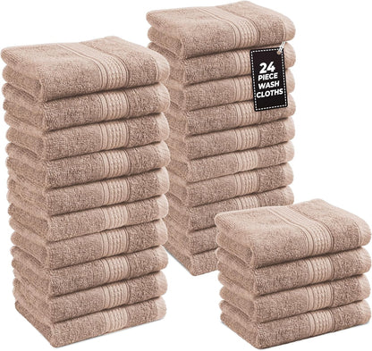 LANE LINEN 100% Cotton Bath Towels Set - 24 PCs - Durable, Quick Dry, Super Soft & Highly Absorbent - 4 Bath, 4 Fingertip, 6 Hand Towels, 8 Washcloths, 2 Bath Sheets - Perfect Family Set - Cool Grey