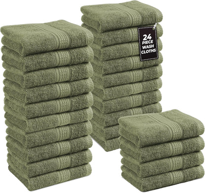 LANE LINEN 100% Cotton Bath Towels Set - 24 PCs - Durable, Quick Dry, Super Soft & Highly Absorbent - 4 Bath, 4 Fingertip, 6 Hand Towels, 8 Washcloths, 2 Bath Sheets - Perfect Family Set - Cool Grey