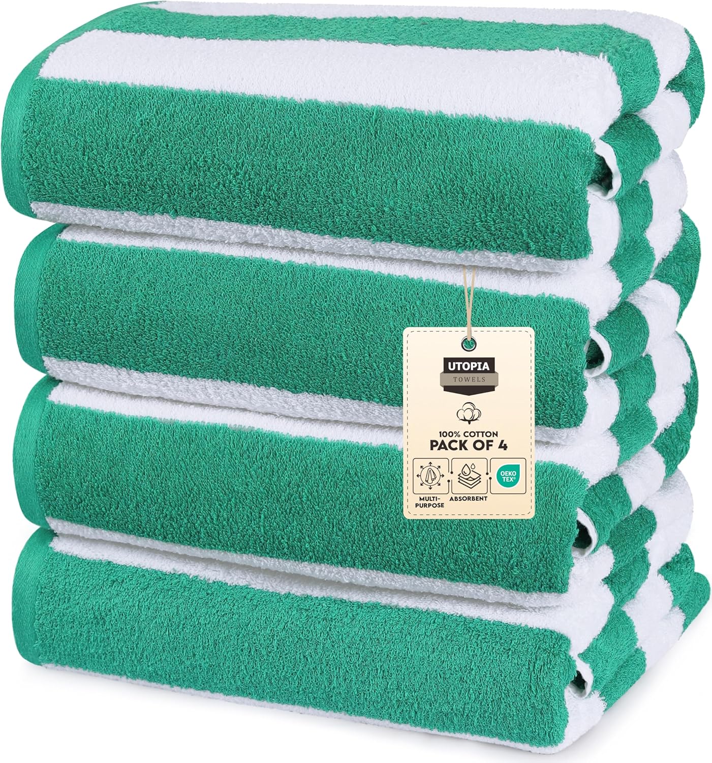 Utopia Towels 4 Pack Cabana Stripe Beach Towel, 30 by 60 Inches, Oversized 100% Ringspun Cotton Pool Towels, Highly Absorbent Bath Towels for Beach