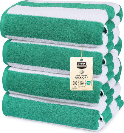 Utopia Towels 4 Pack Cabana Stripe Beach Towel, 30 by 60 Inches, Oversized 100% Ringspun Cotton Pool Towels, Highly Absorbent Bath Towels for Beach