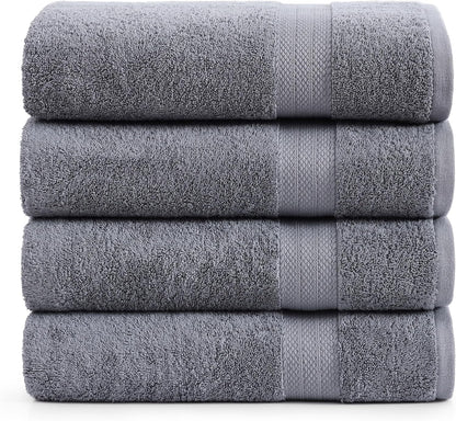 LANE LINEN 100% Cotton Bath Towels Set - 24 PCs - Durable, Quick Dry, Super Soft & Highly Absorbent - 4 Bath, 4 Fingertip, 6 Hand Towels, 8 Washcloths, 2 Bath Sheets - Perfect Family Set - Cool Grey