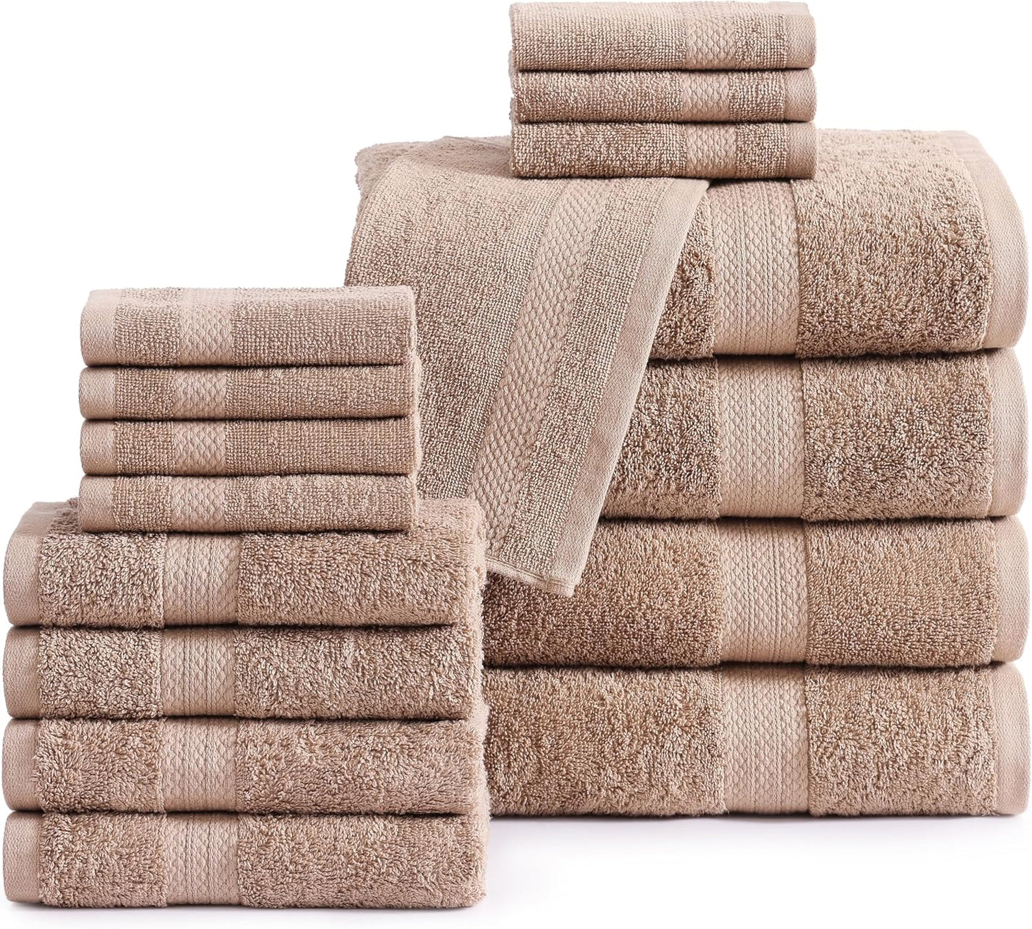 LANE LINEN 100% Cotton Luxury Bathroom Towel Set - 16 Pcs - Ring Spun, Quick Dry, Super Soft & Highly Absorbent - 4 Bath, 8 Washcloths, 4 Hand Towels - Pre Shrunk, Can be Used in Salon - Space Grey