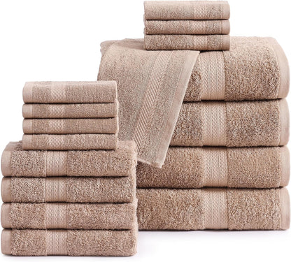 LANE LINEN 100% Cotton Luxury Bathroom Towel Set - 16 Pcs - Ring Spun, Quick Dry, Super Soft & Highly Absorbent - 4 Bath, 8 Washcloths, 4 Hand Towels - Pre Shrunk, Can be Used in Salon - Space Grey