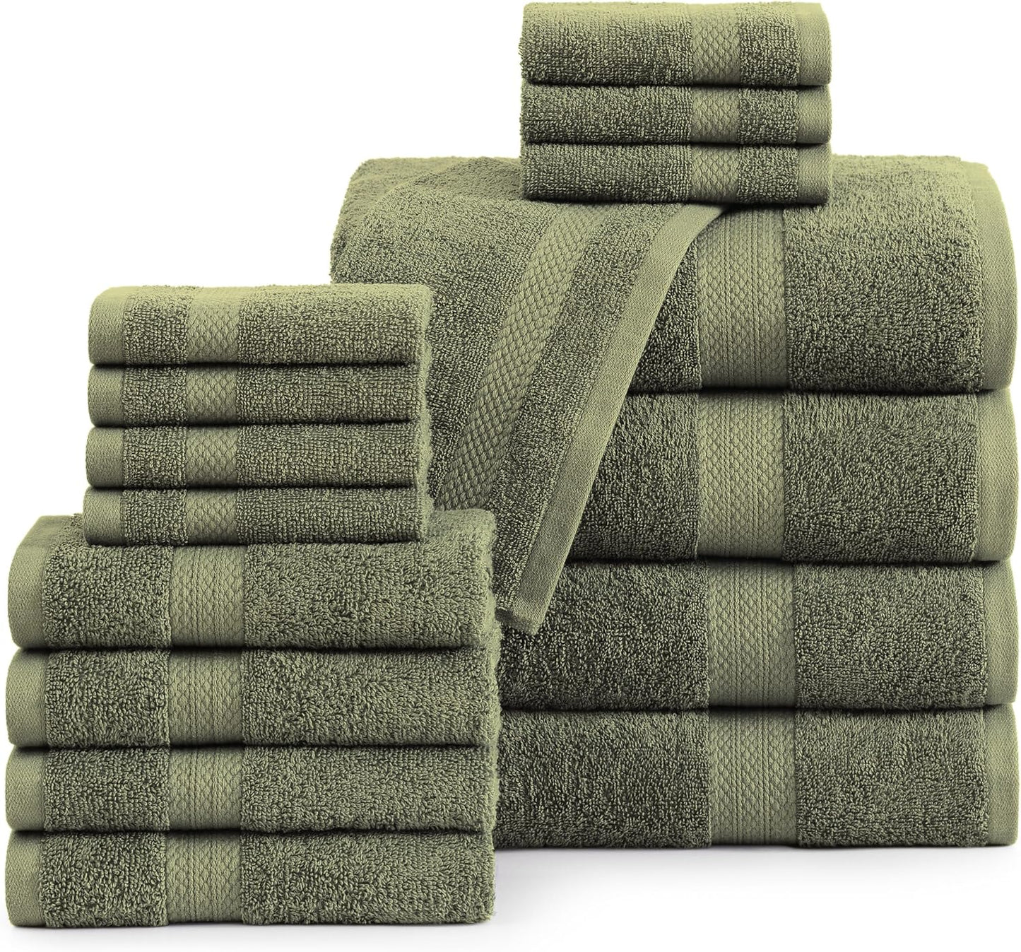 LANE LINEN 100% Cotton Luxury Bathroom Towel Set - 16 Pcs - Ring Spun, Quick Dry, Super Soft & Highly Absorbent - 4 Bath, 8 Washcloths, 4 Hand Towels - Pre Shrunk, Can be Used in Salon - Space Grey