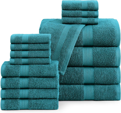 LANE LINEN 100% Cotton Luxury Bathroom Towel Set - 16 Pcs - Ring Spun, Quick Dry, Super Soft & Highly Absorbent - 4 Bath, 8 Washcloths, 4 Hand Towels - Pre Shrunk, Can be Used in Salon - Space Grey