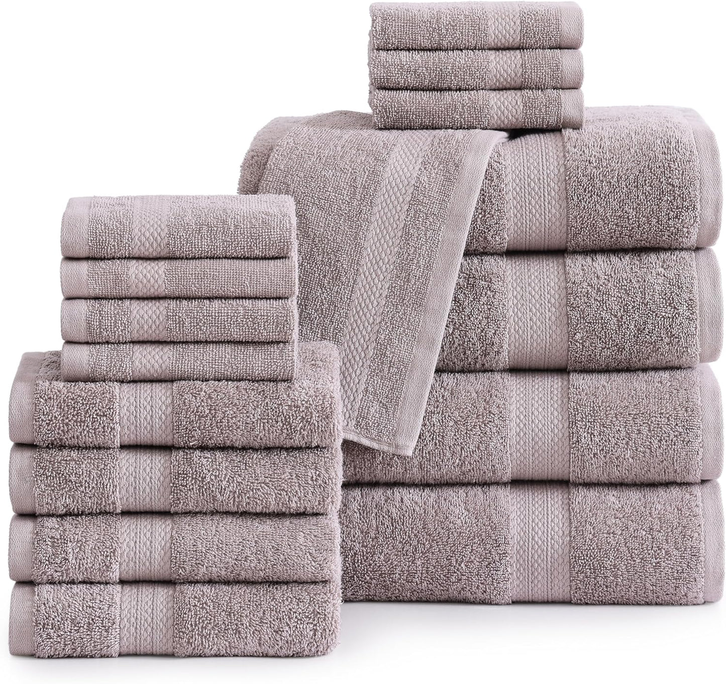LANE LINEN 100% Cotton Luxury Bathroom Towel Set - 16 Pcs - Ring Spun, Quick Dry, Super Soft & Highly Absorbent - 4 Bath, 8 Washcloths, 4 Hand Towels - Pre Shrunk, Can be Used in Salon - Space Grey