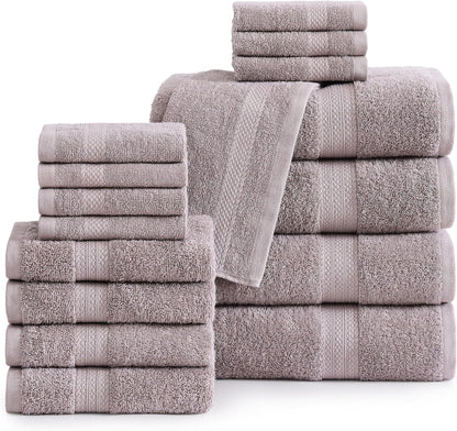 LANE LINEN 100% Cotton Luxury Bathroom Towel Set - 16 Pcs - Ring Spun, Quick Dry, Super Soft & Highly Absorbent - 4 Bath, 8 Washcloths, 4 Hand Towels - Pre Shrunk, Can be Used in Salon - Space Grey