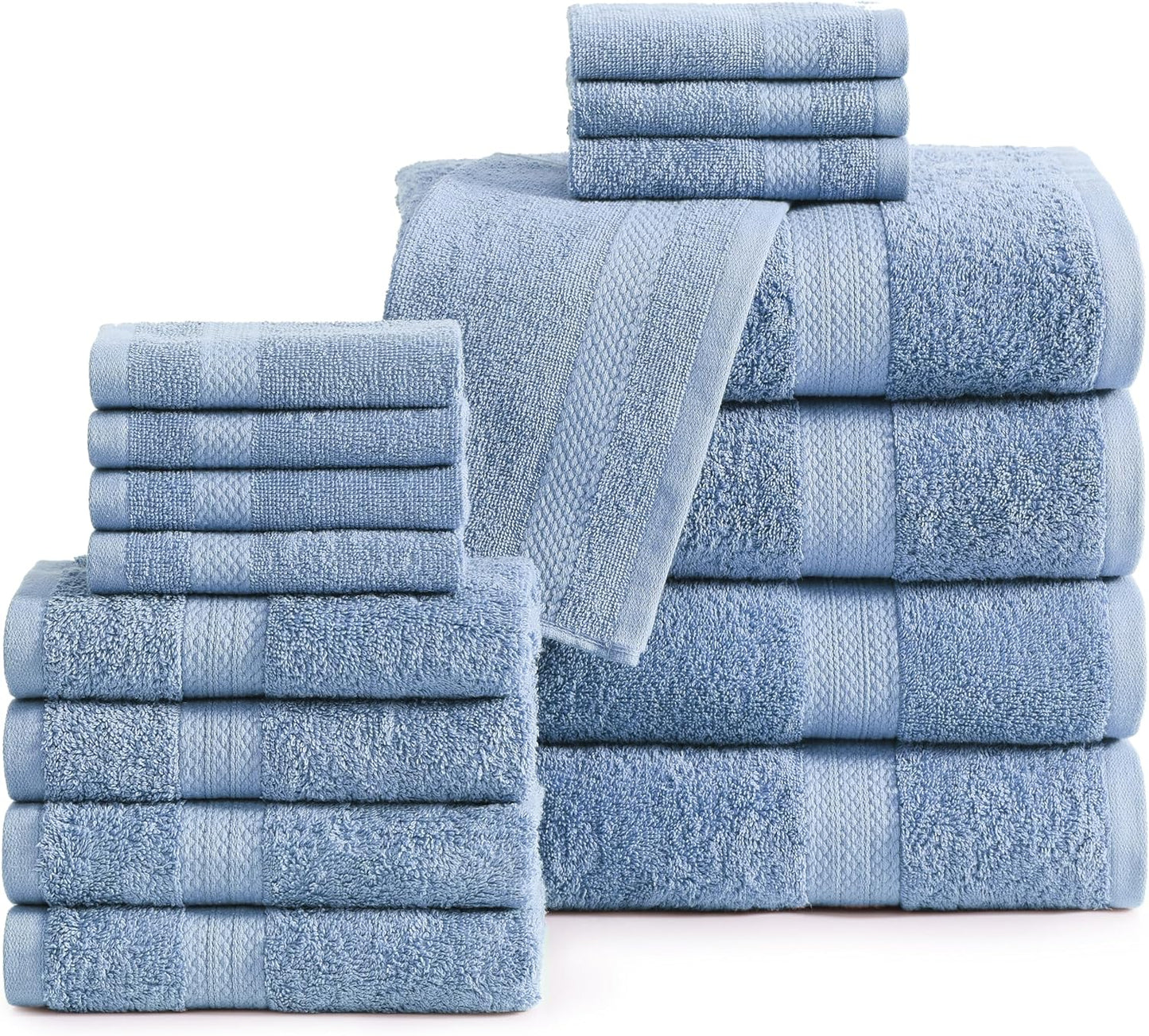 LANE LINEN 100% Cotton Luxury Bathroom Towel Set - 16 Pcs - Ring Spun, Quick Dry, Super Soft & Highly Absorbent - 4 Bath, 8 Washcloths, 4 Hand Towels - Pre Shrunk, Can be Used in Salon - Space Grey