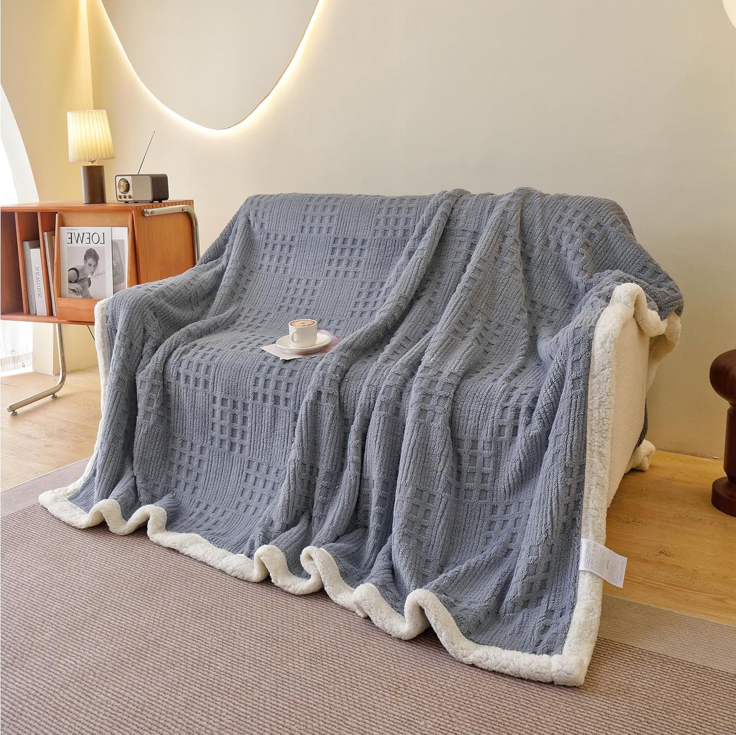 UKELER Sherpa Fleece Blanket 60 × 80 inch, Ultra Soft Twin Size Throw Blanket for All Season, Cozy Plush Floral Throw Blanket for Bed Couch Sofa Office Camping, Off-White