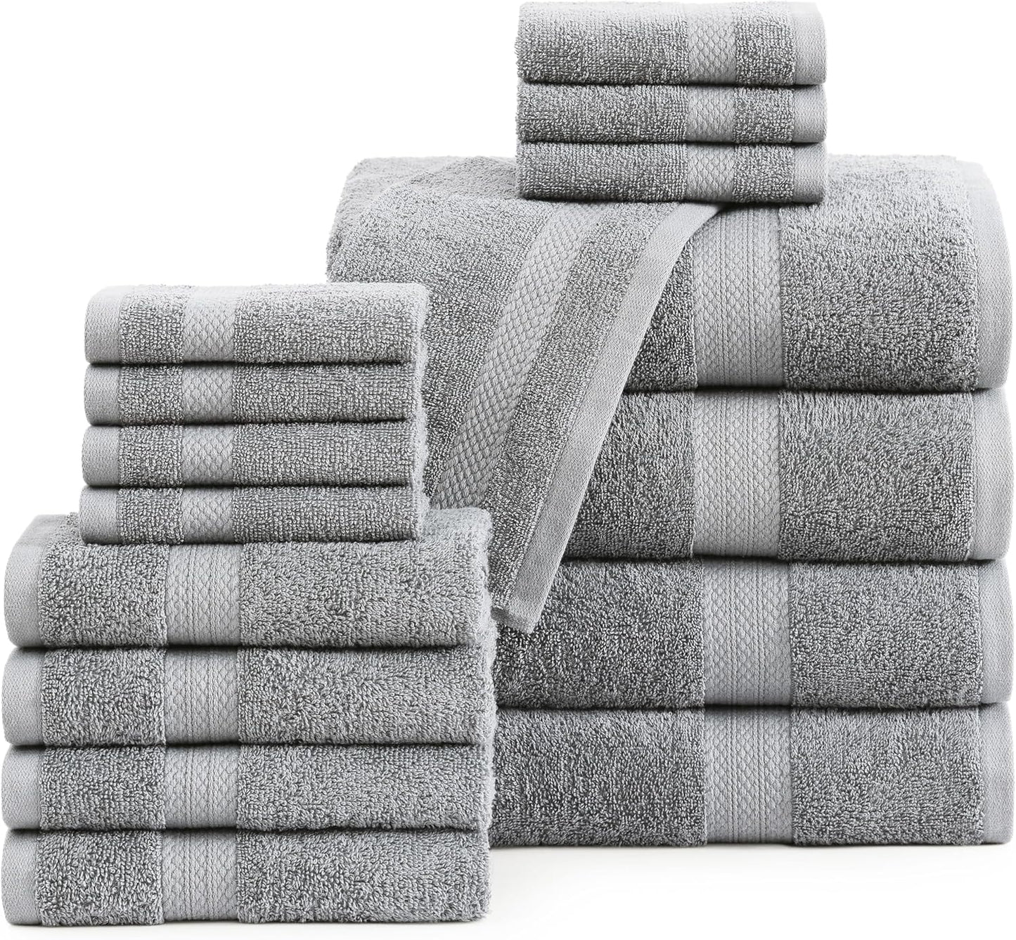 LANE LINEN 100% Cotton Luxury Bathroom Towel Set - 16 Pcs - Ring Spun, Quick Dry, Super Soft & Highly Absorbent - 4 Bath, 8 Washcloths, 4 Hand Towels - Pre Shrunk, Can be Used in Salon - Space Grey